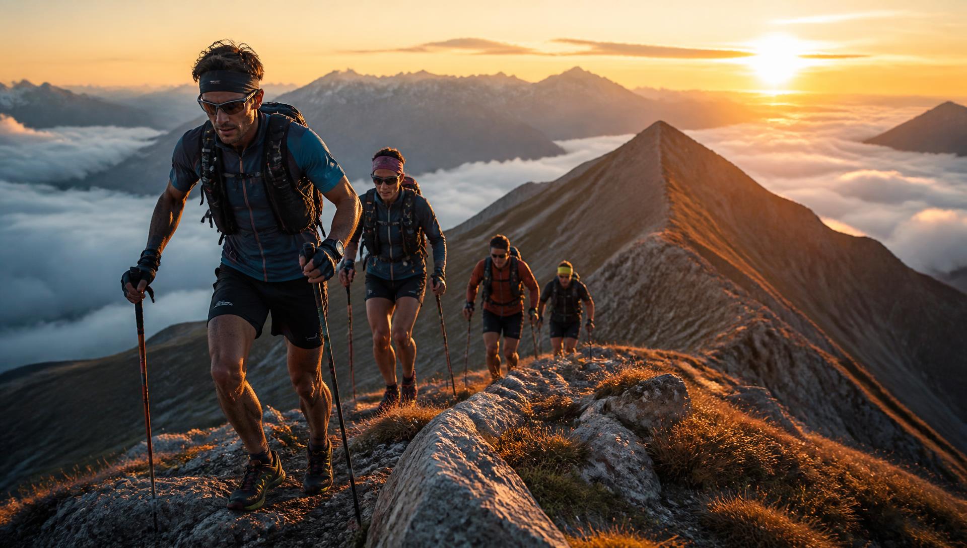 Equipo de adventure racing en montaña
